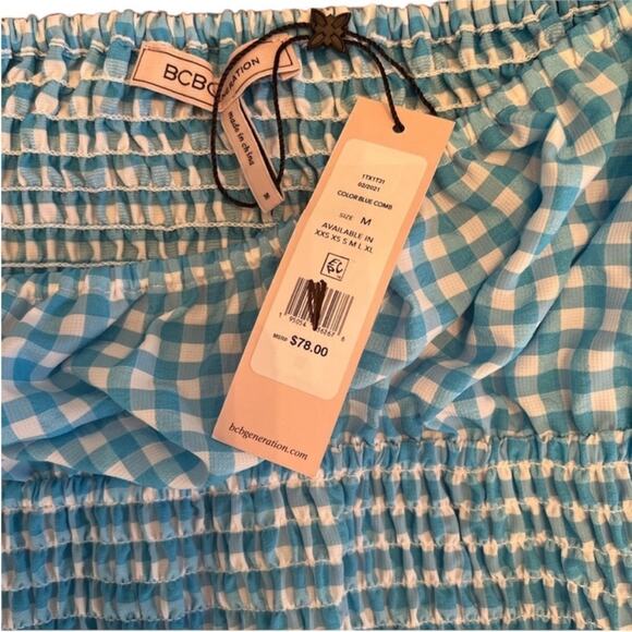 NWT BCBGeneration Seersucker Gingham Blue and White Check Crop Top – Sz M - Picture 7 of 7
